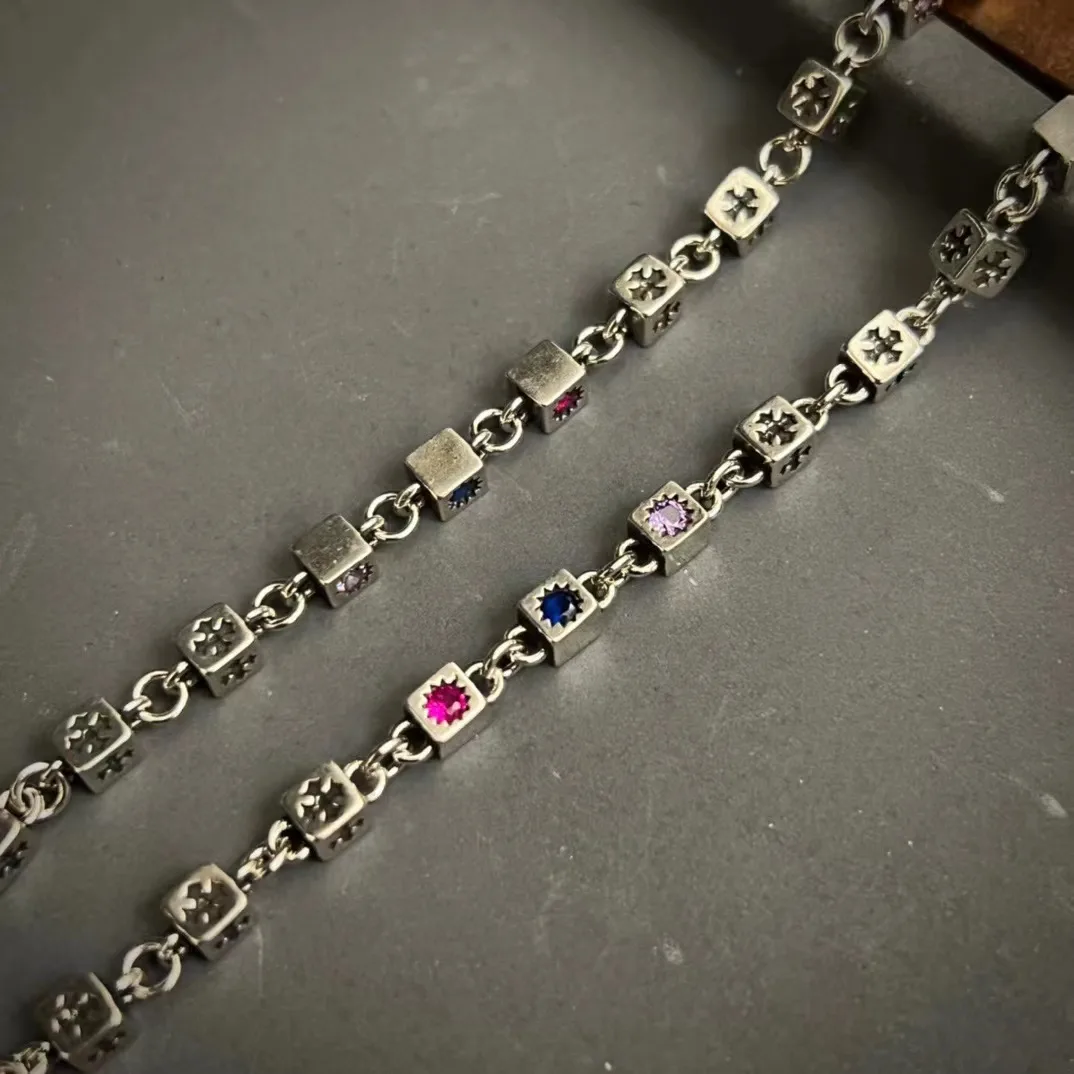 Cube Link Chain with Gemstones