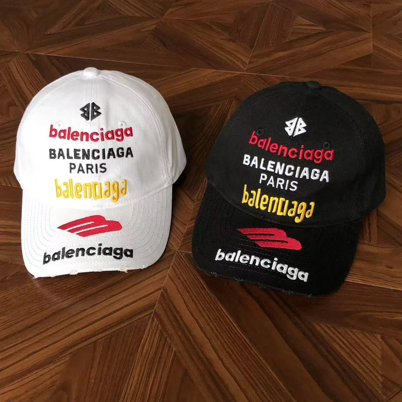 Balenciaga Layered Logo Distressed Baseball Cap