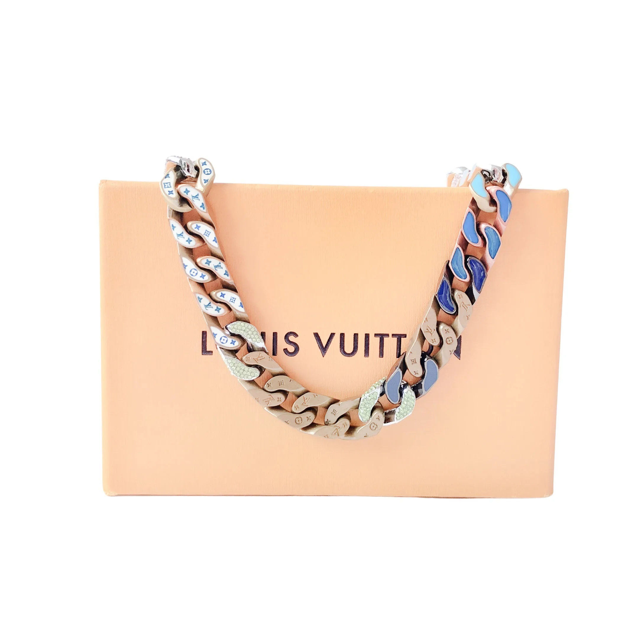 Monogram Enamel Curb Chain Necklace - Multicolor 52CM