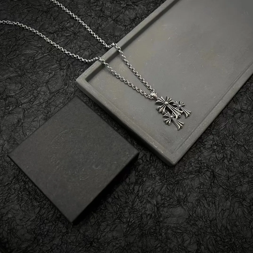 Triple Cross Pendant Necklace 65cm