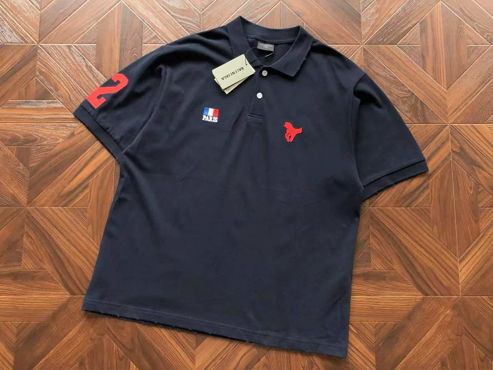 Balenciaga Paris Distressed Horse Logo Polo Shirt